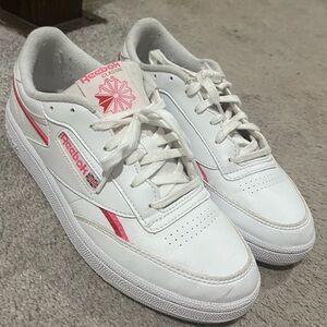 Reebok Women's White and Pink Classic Sneakers